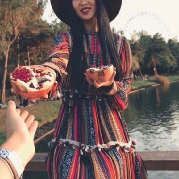 Rare Zara Striped Pom Pom Festival Dress Sz XS